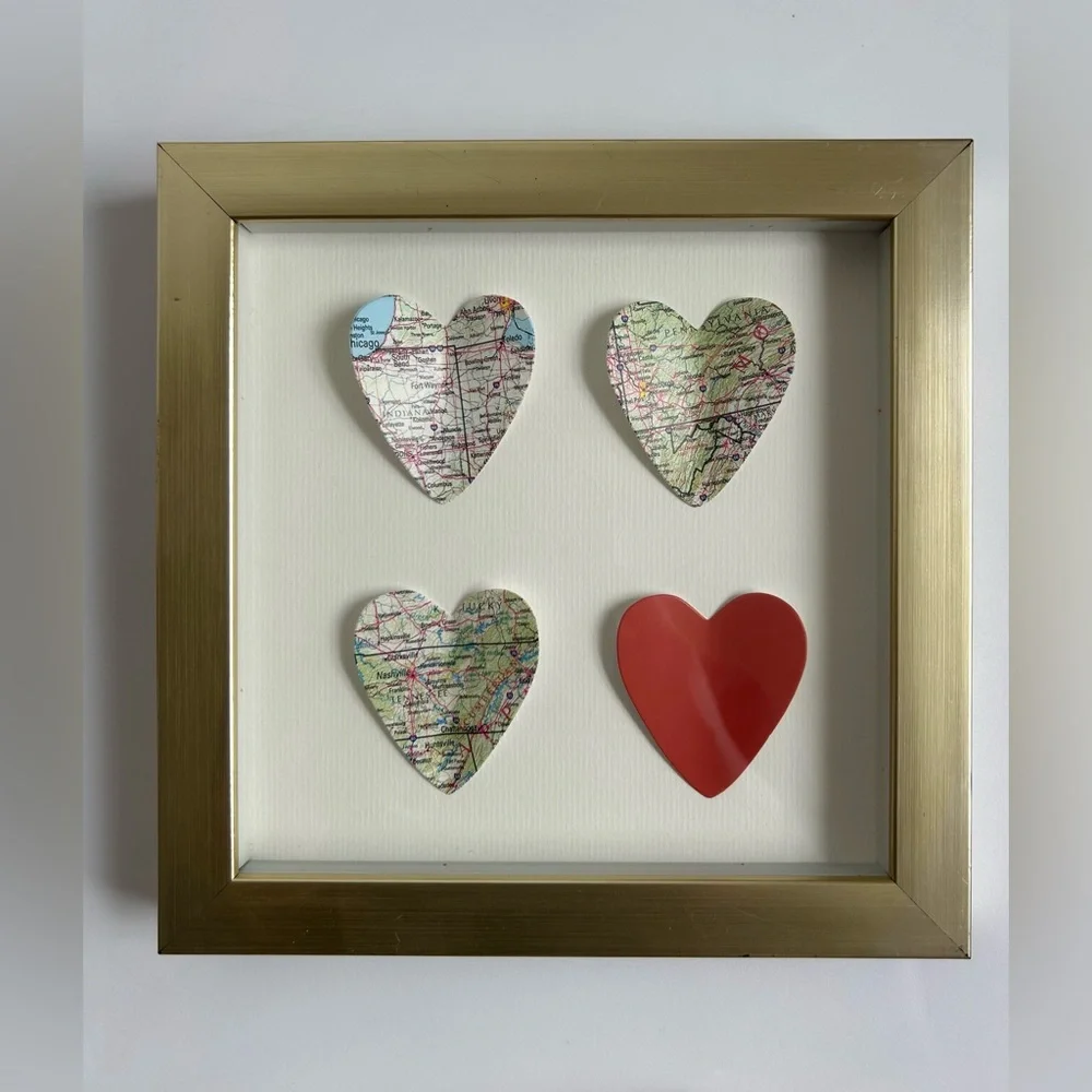 Two Map Heart Hanging Pictures
